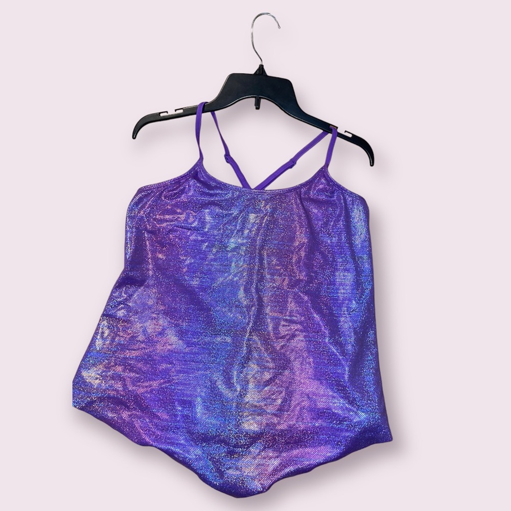 girls holographic purple swim top